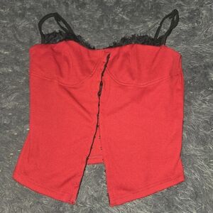 Red Spaghetti Strap Top with Black Trim
